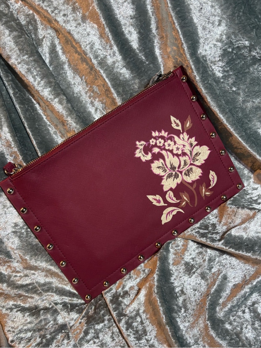 White House Black Market Red Studded Floral Wrist Clutch